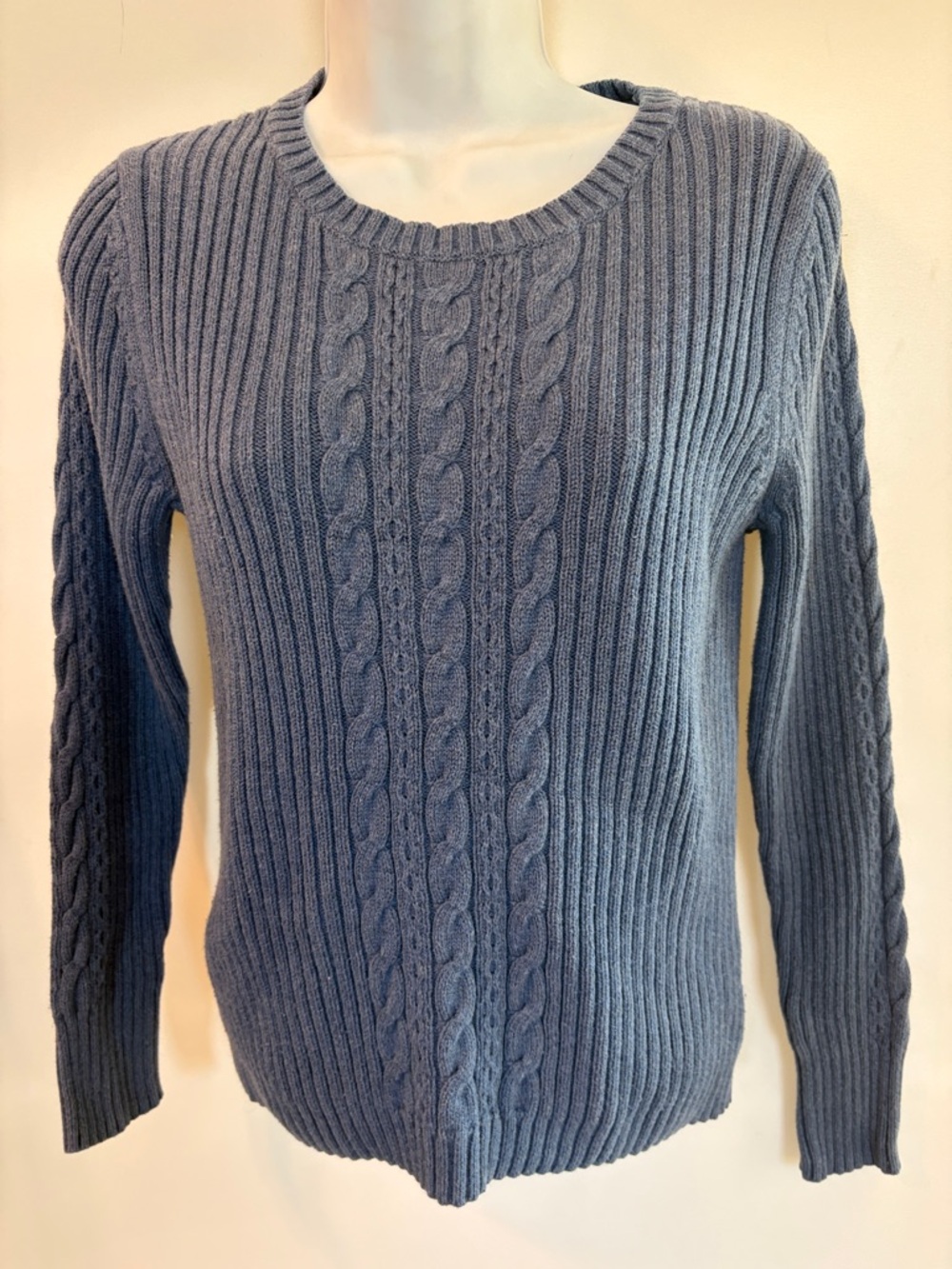 Small Sonoma Denim Blue Women’s Cable Knit Crewneck Sweater 100% Cotton